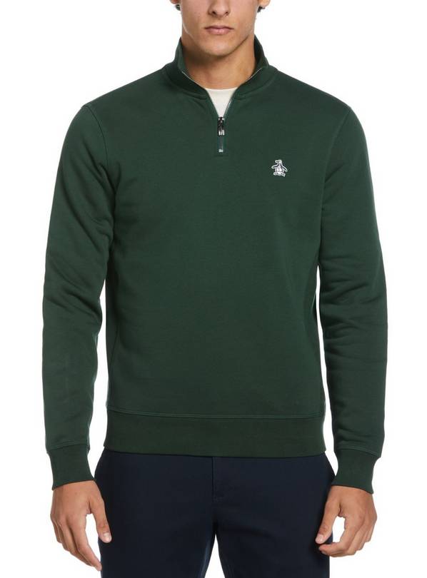 ORIGINAL PENGUIN Quarter Zip Sweatshirt In Dark Green L